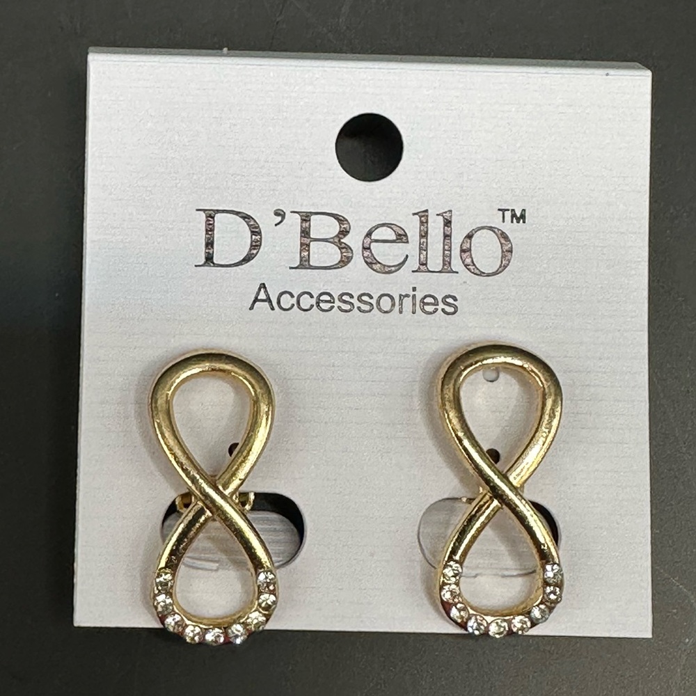 NEW!! D’Bello Infinity Rhinestone Clip-On Earrings (Gold)